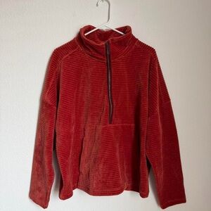 Super Soft Red Corduroy Half-Zip Pullover